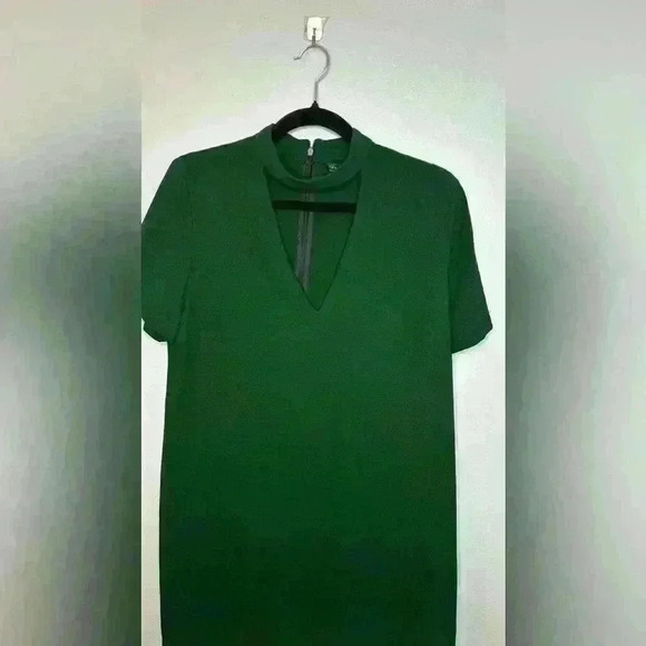 Zara V neck Green Short Sleeves Cut Out Choker Dress Size S - Picture 4 of 7